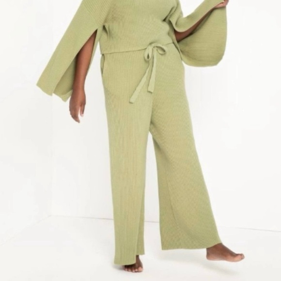 ELOQUII Wide Leg Ribbed Knit Pant In Green - Picture 1 of 7